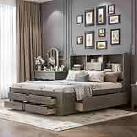 Amazon.com: DNChuan King Size Platform Bed with Bookcase